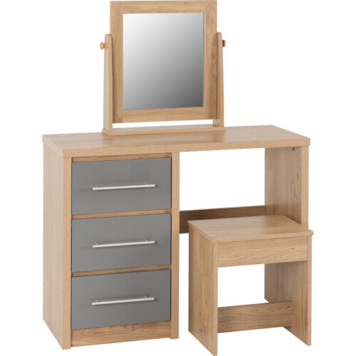 Seconique Seville 3 Drawer Dressing Table Set Grey High Gloss/Light Oak