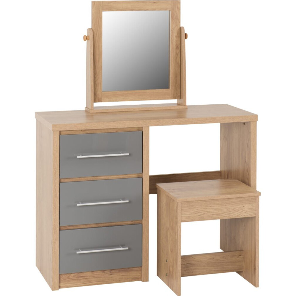 Seville 3 Drawer Dressing Table Set Grey High Gloss/Light Oak