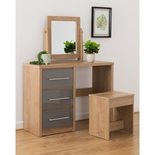 Seconique Seville 3 Drawer Dressing Table Set Grey High Gloss/Light Oak 1