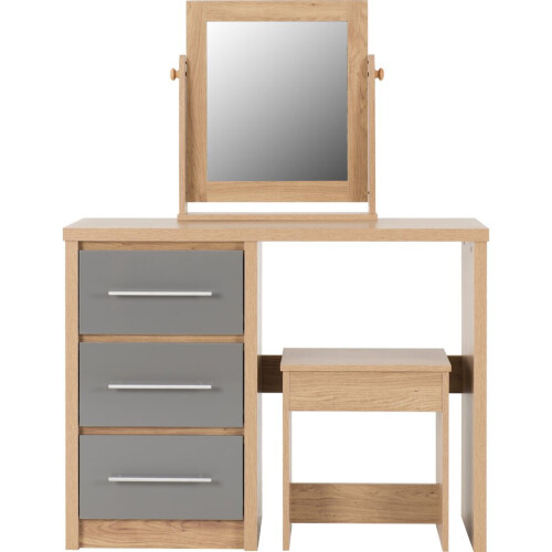 Seconique Seville 3 Drawer Dressing Table Set Grey High Gloss/Light Oak 2