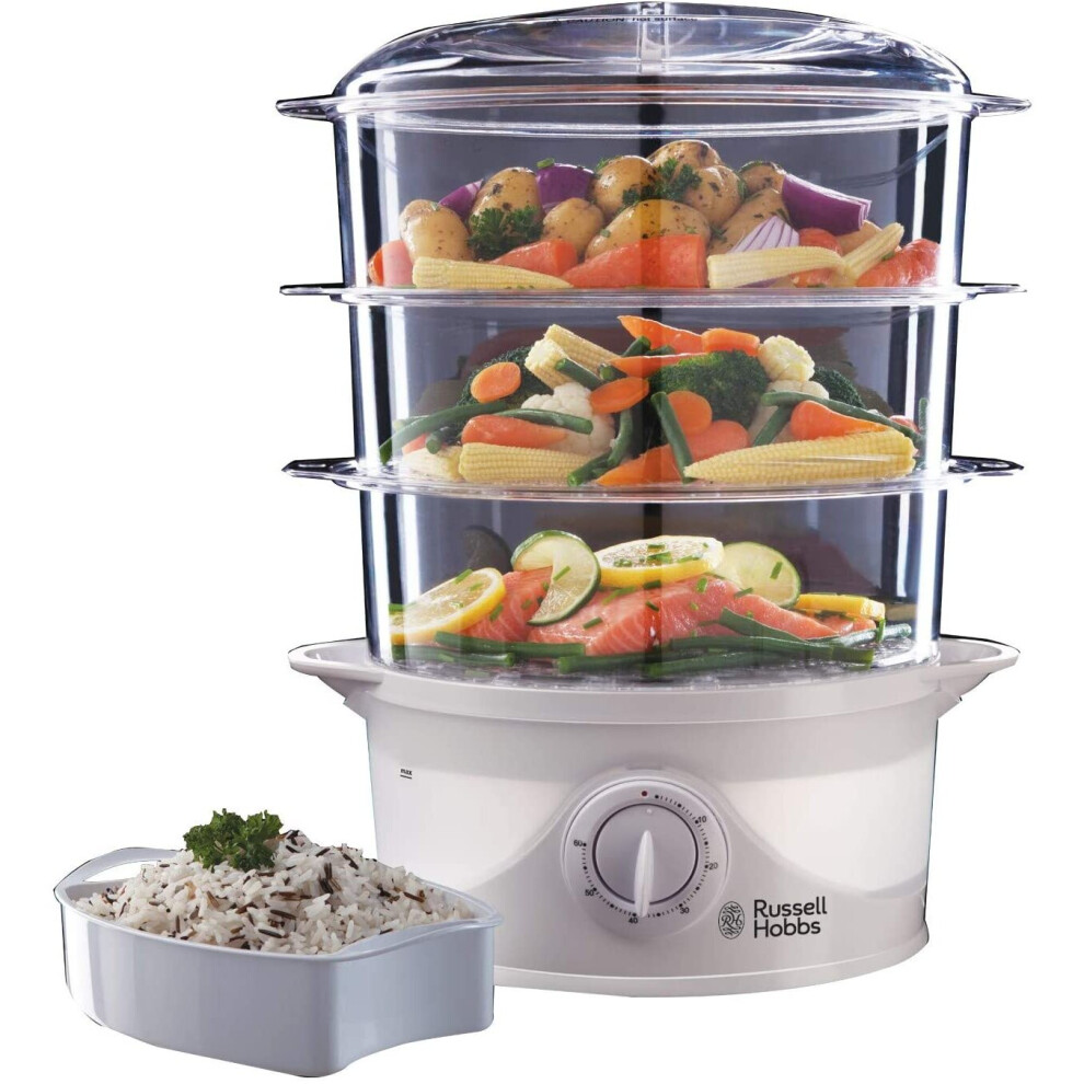 White Russell Hobbs 21140 3-Tier Food Steamer, 800 W, 9 Litre