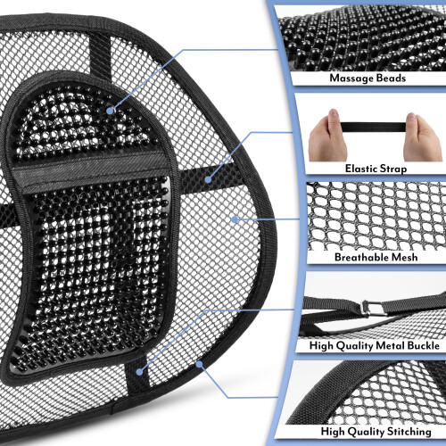 Lumbar Back Support for Office Chair, Car Seat Backrest Mesh - Black 2
