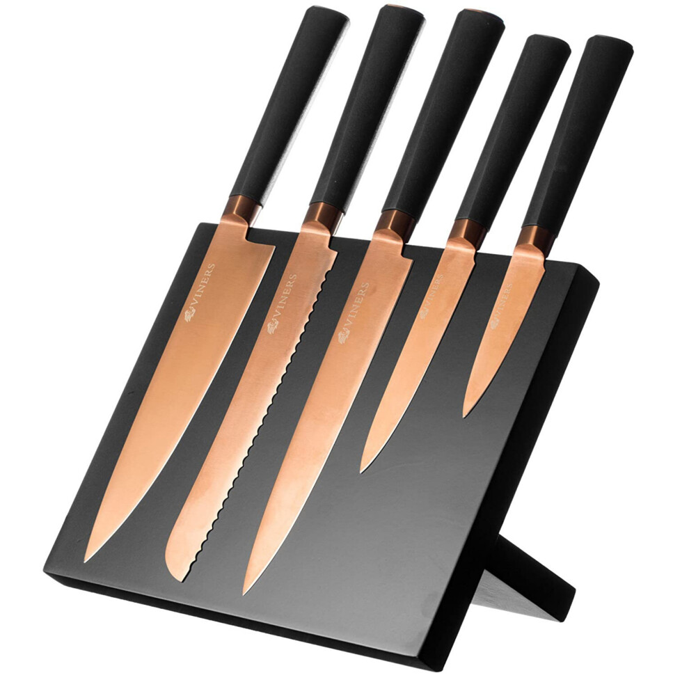 Viners Titan Copper 6-Piece Knife Block Set With Magnetic Stand - Titanium-Coated Copper-Colour Blades