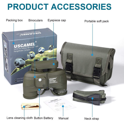 USCAMEL 10X50 Marine Binoculars with Rangefinder Compass, Waterproof 2