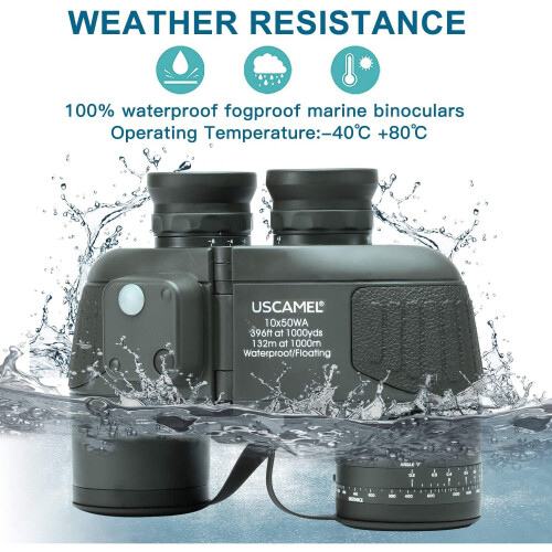 USCAMEL 10X50 Marine Binoculars with Rangefinder Compass, Waterproof 1