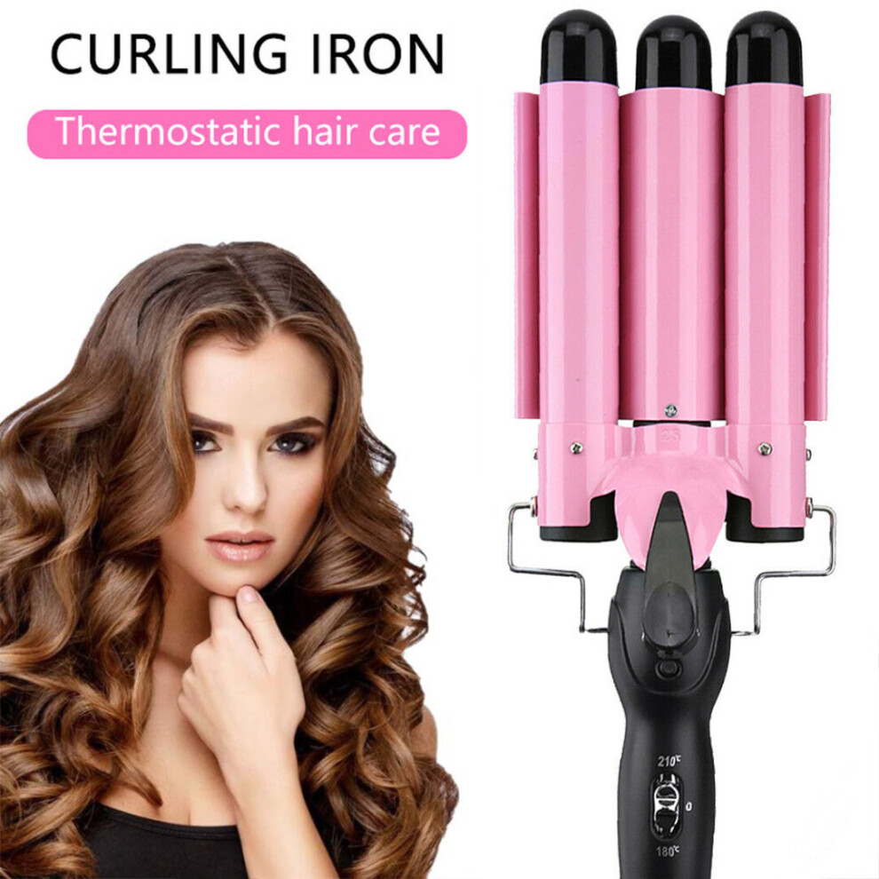 (20mm) 3 Barrel Ceramic Hair Crimper Iron Salon Styler Hair Curler Waver Fast Heating