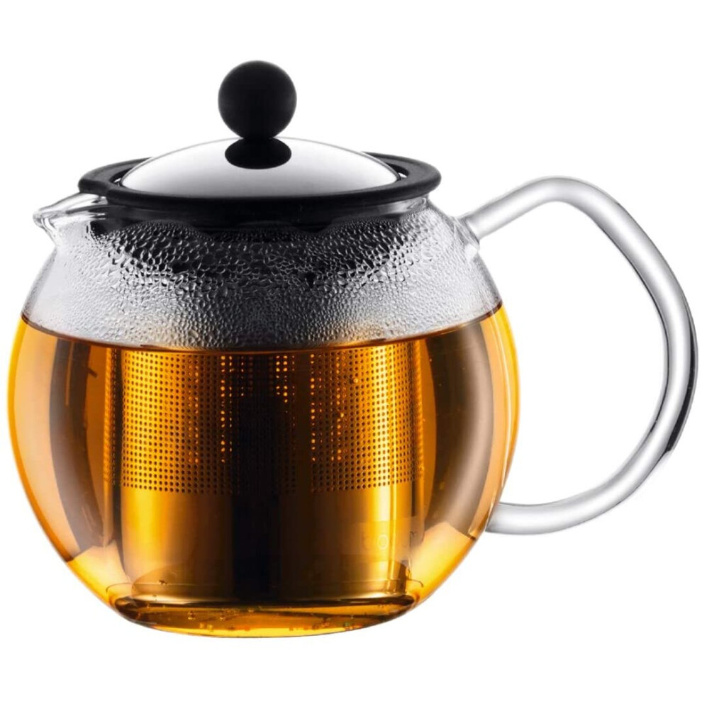 Assam Tea Press Permanent Filter Glass Handle 0.5 L/17oz Black Transparent