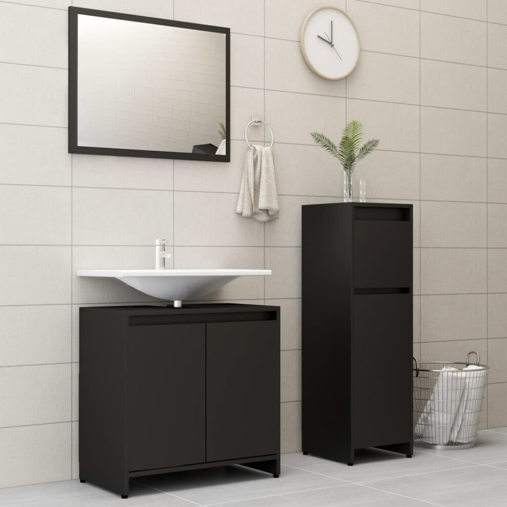 vidaXL Bathroom Furniture Set 3 Piece Black Chipboard Washroom Cabinet Unit