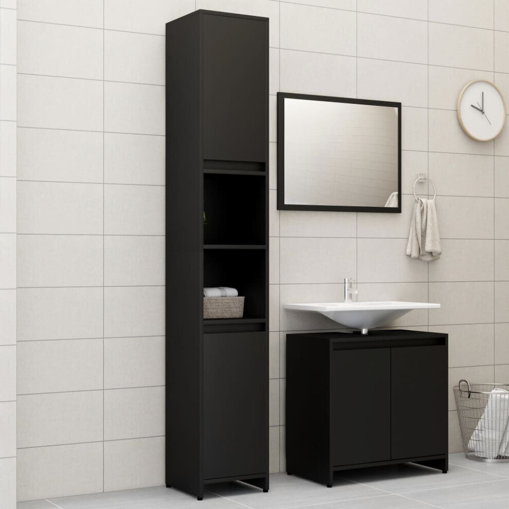 vidaXL Bathroom Furniture Set 3 Piece Black Chipboard Washroom Cabinet Unit