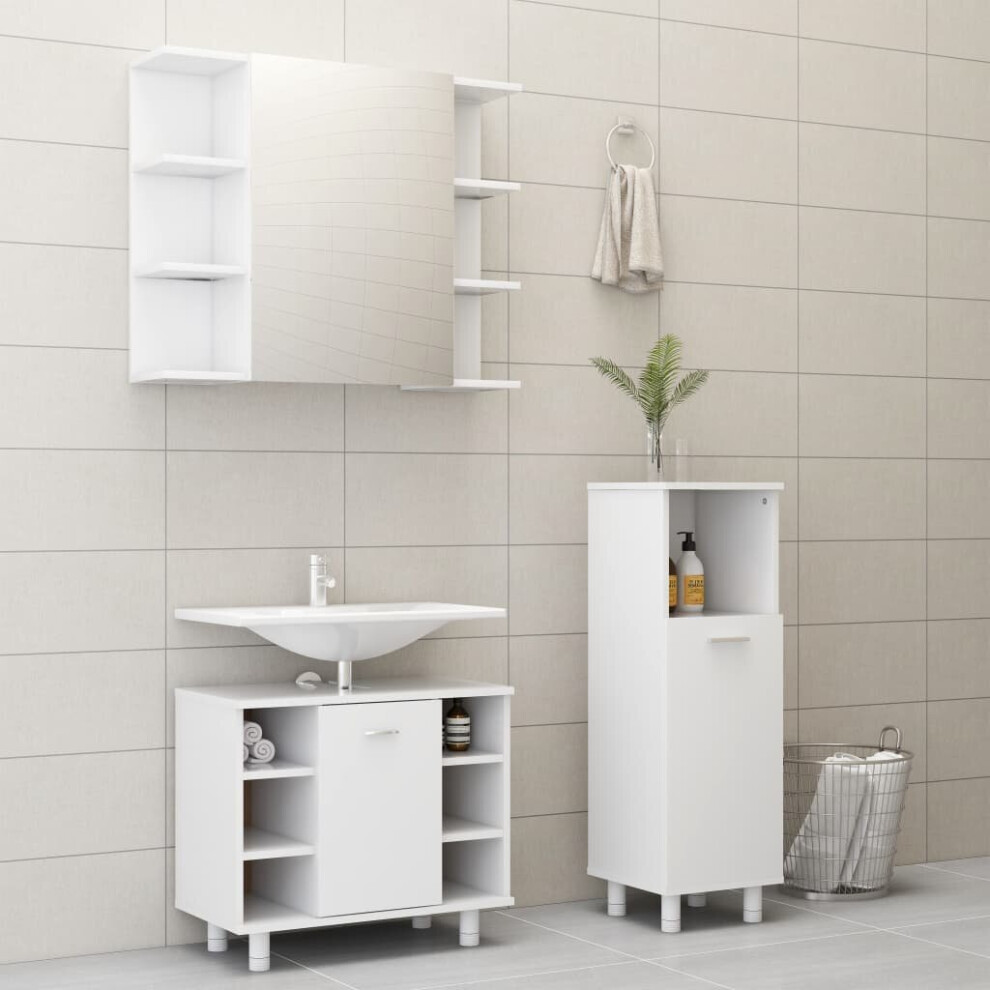 vidaXL Bathroom Furniture Set 3 Piece White Engineered Wood Furniture Mirror