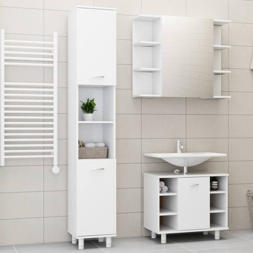 vidaXL Bathroom Furniture Set 3 Piece White Chipboard Furniture Storage Unit