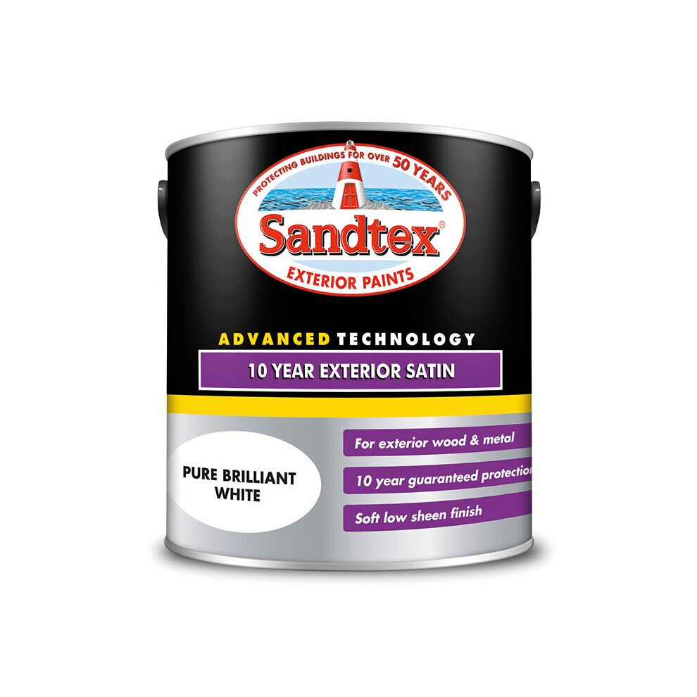 Sandtex 10 Year Satin Pure Brilliant White 750ml