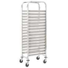 vidaXL Kitchen Trolley for 16 Trays Stainless Steel Party Dining Serving Cart