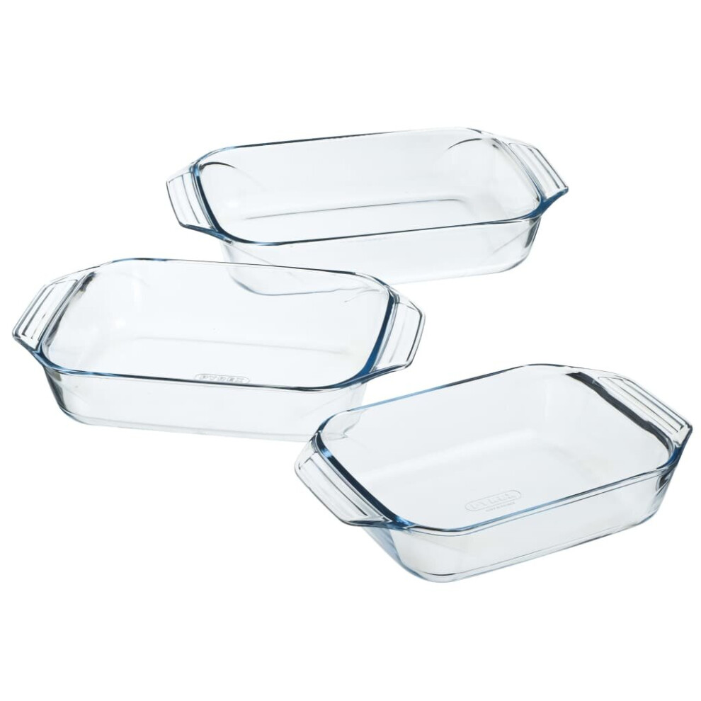 Pyrex Oven Dish Set 3 Piece Rectangular Glass Kitchen Baking Tray 912S734/6143