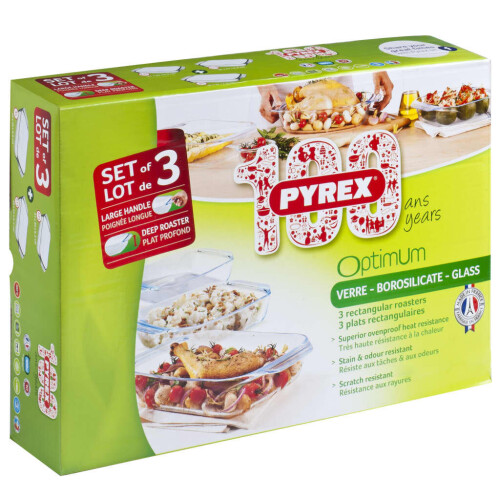 Pyrex Pyrex Oven Dish Set 3 Piece Rectangular Glass Kitchen Baking Tray 912S734/6143 2