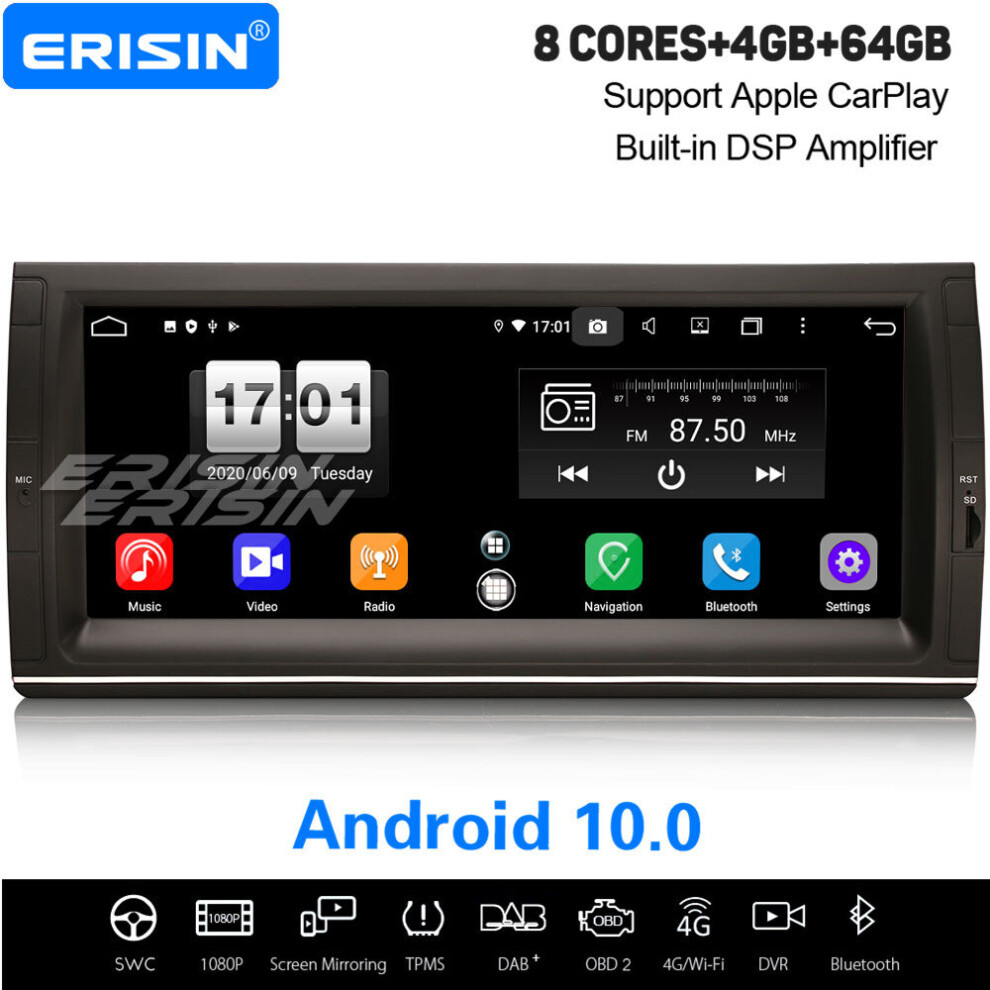 10.25" 8-Core Android 10.0 Dsp Car Stereo Carplay Dab+ Satnav Wifi Obd2 Dvr Bmw 5Er E39 X5 E53 M5 631851158758