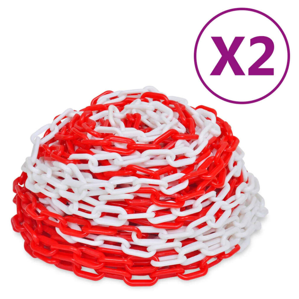 vidaXL 2x Warning Chains Red and White Plastic 30m Garden Patio Safety Barrier