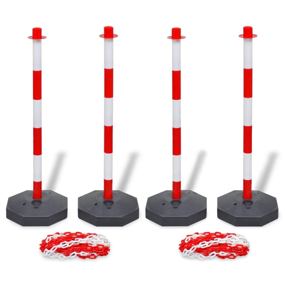 vidaXL Set of 4 Chain Posts and 2 Plastic Chians of 10 m Each Security Barrier