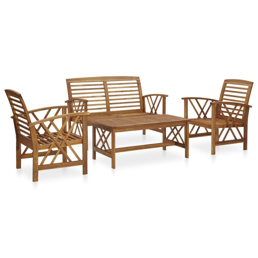 vidaXL Solid Acacia Wood Garden Lounge Set 4 Piece Patio Outdoor Furniture Set