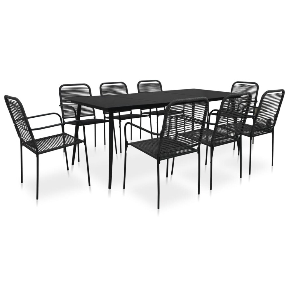 vidaXL Garden Dining Set 9 Piece Cotton Rope and Steel Black Furniture Set