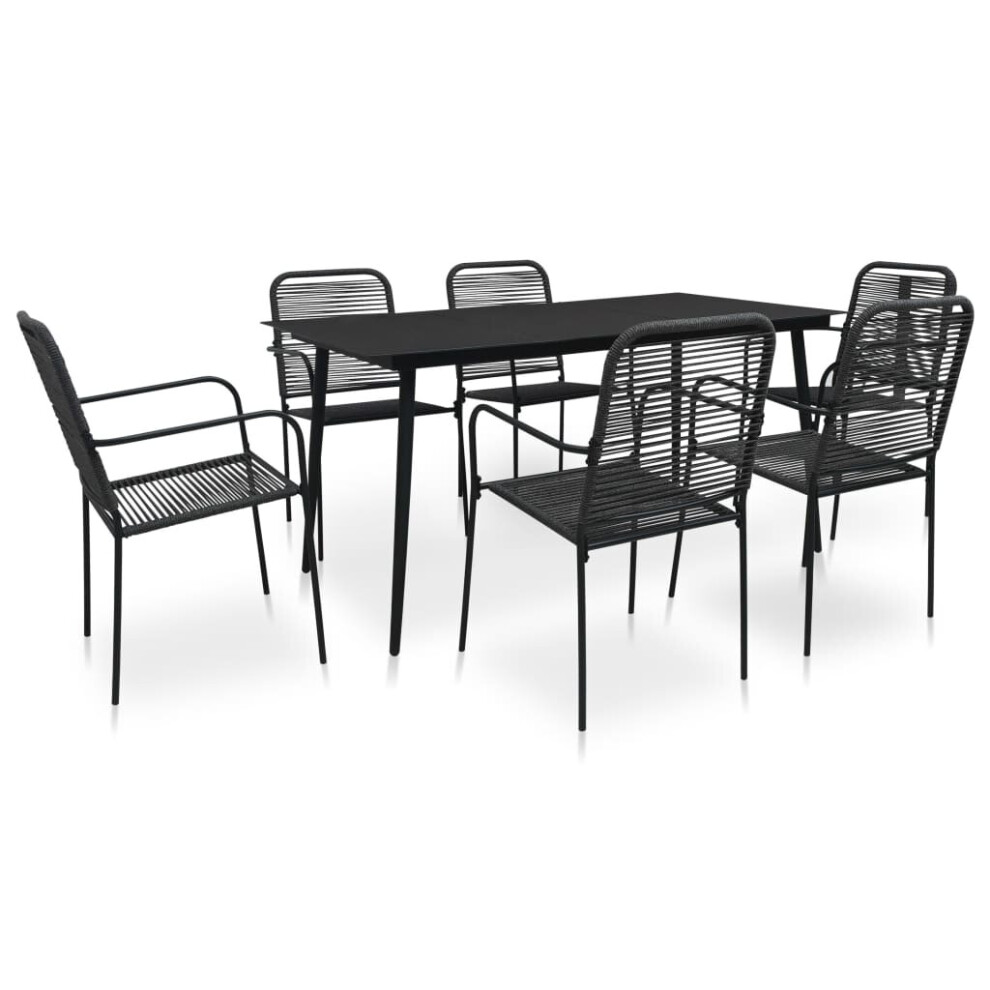 vidaXL Garden Dining Set 7 Piece Cotton Rope and Steel Black Furniture Set