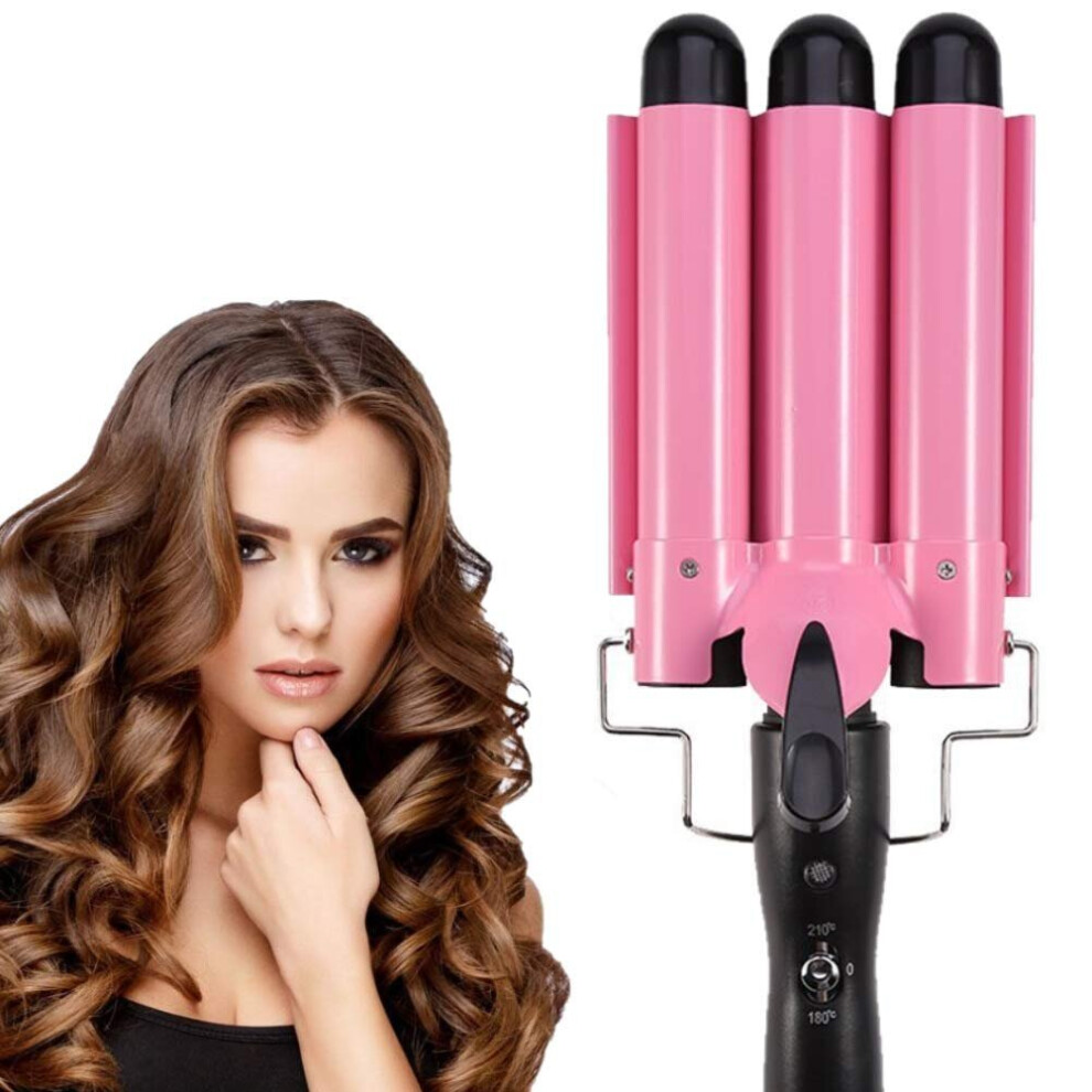 (25mm) 3 Barrel Ceramic Hair Crimper Iron Salon Styler Hair Curler Waver Fast Heating