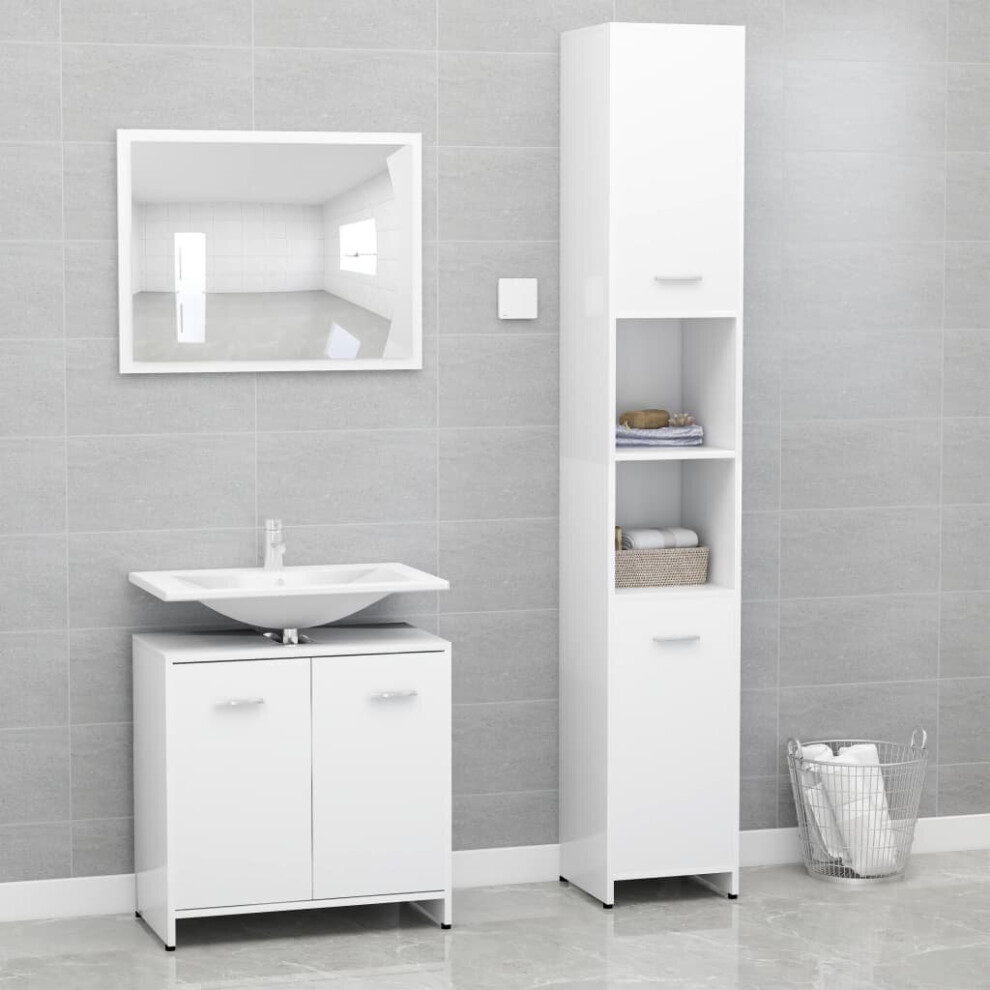 vidaXL Bathroom Furniture Set 3 Piece White Chipboard Furniture Storage Unit