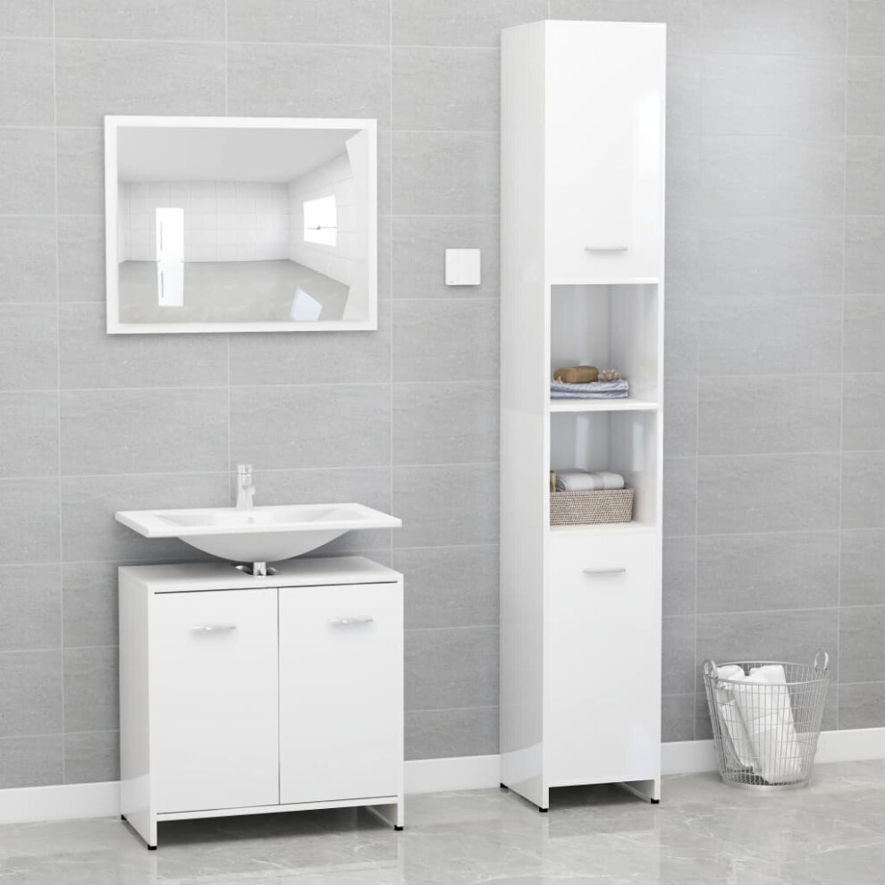 vidaXL Bathroom Furniture Set 3 Piece High Gloss White Chipboard Furniture