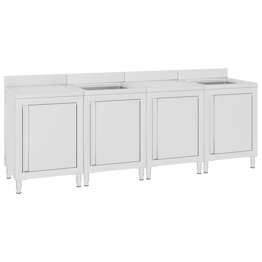 Vidaxl Commercial Kitchen Sink Cabinet 240Cm Stainless Steel Storage Cupboard