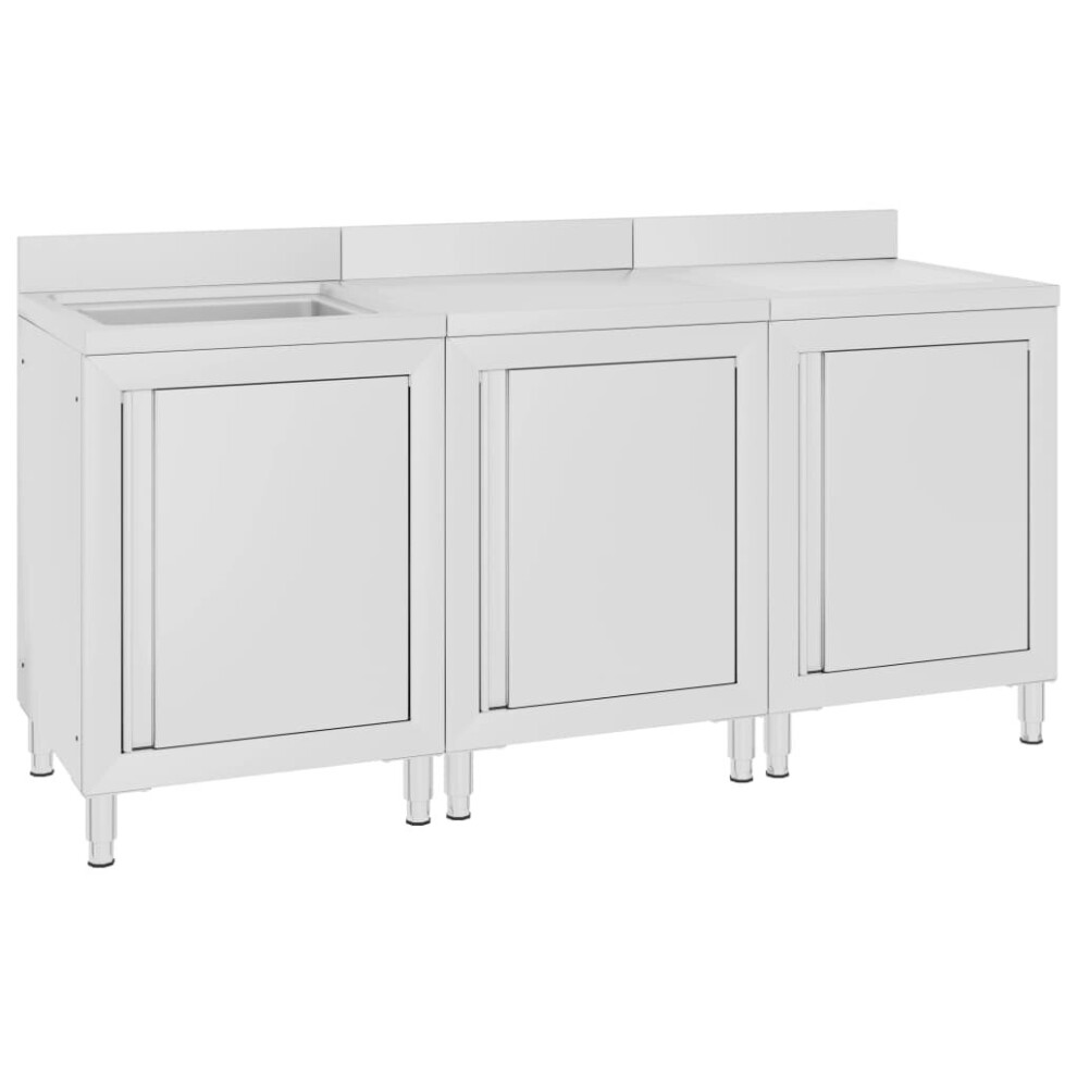 Vidaxl Commercial Kitchen Sink Cabinet 180Cm Stainless Steel Storage Cupboard