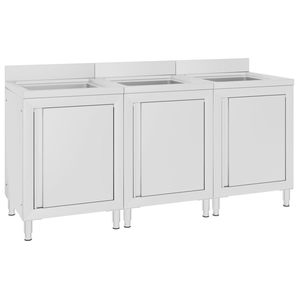 Vidaxl 2X Commercial Kitchen Sink Cabinets Stainless Steel Restaurant Cupboard