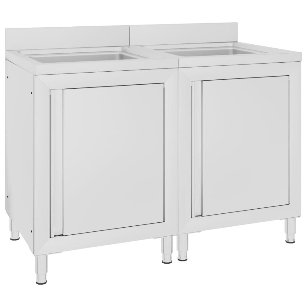 Vidaxl 2X Commercial Kitchen Sink Cabinets Stainless Steel Restaurant Cupboard