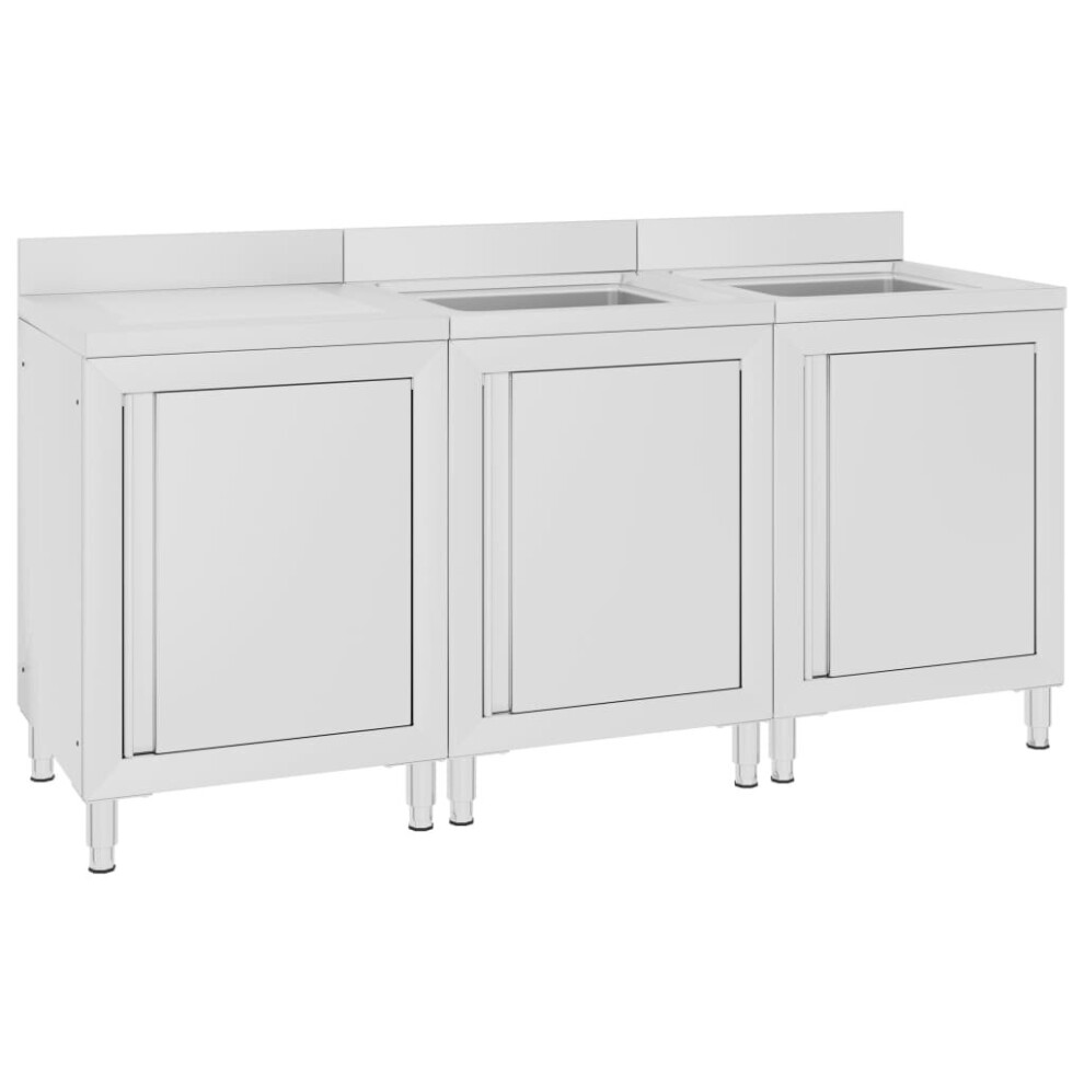 Vidaxl Commercial Kitchen Sink Cabinet 180Cm Stainless Steel Storage Cupboard