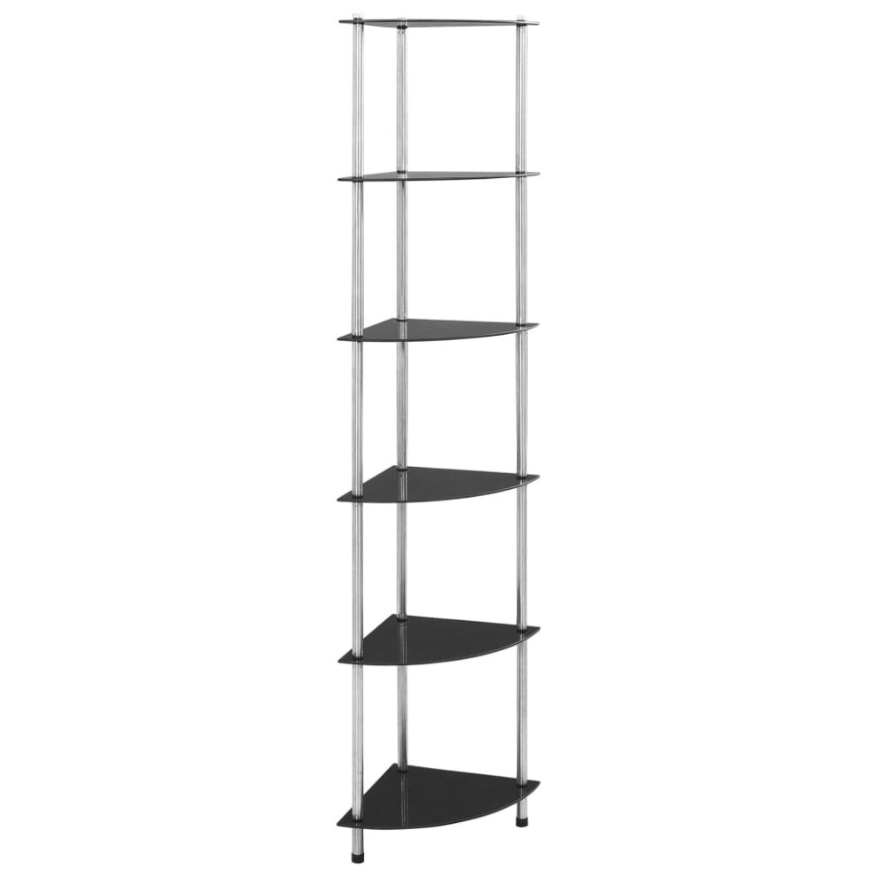 vidaXL 6-Tier Shelf Black Tempered Glass Standing Bookshelf Case Storage Unit