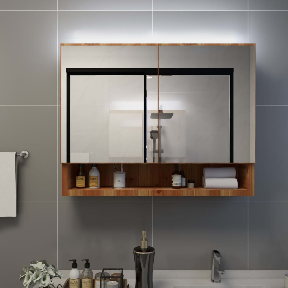 Vidaxl Led Bathroom Mirror Cabinet Oak Mdf Washroom Vanity Unit Furniture