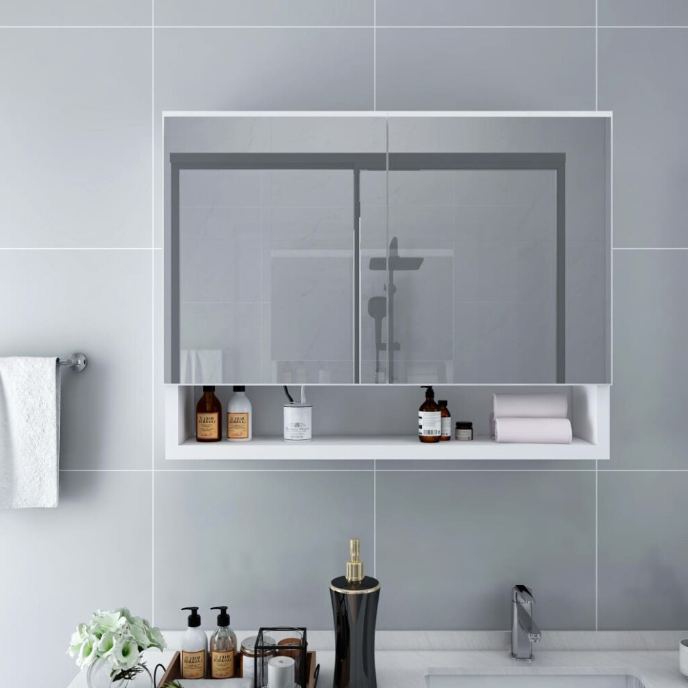 Vidaxl Led Bathroom Mirror Cabinet White Mdf Washroom Vanity Unit Furniture