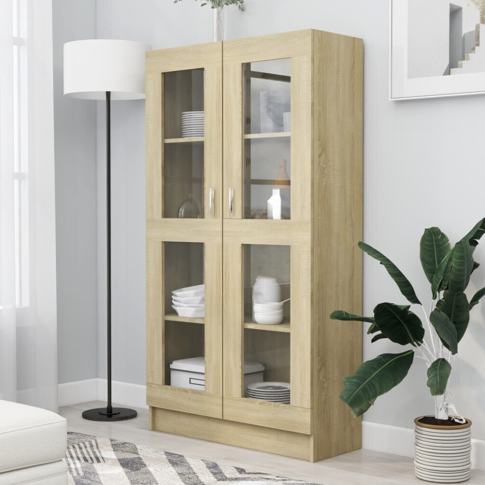 vidaXL Vitrine Cabinet Sonoma Oak Chipboard Bookcase Storage Unit Standing