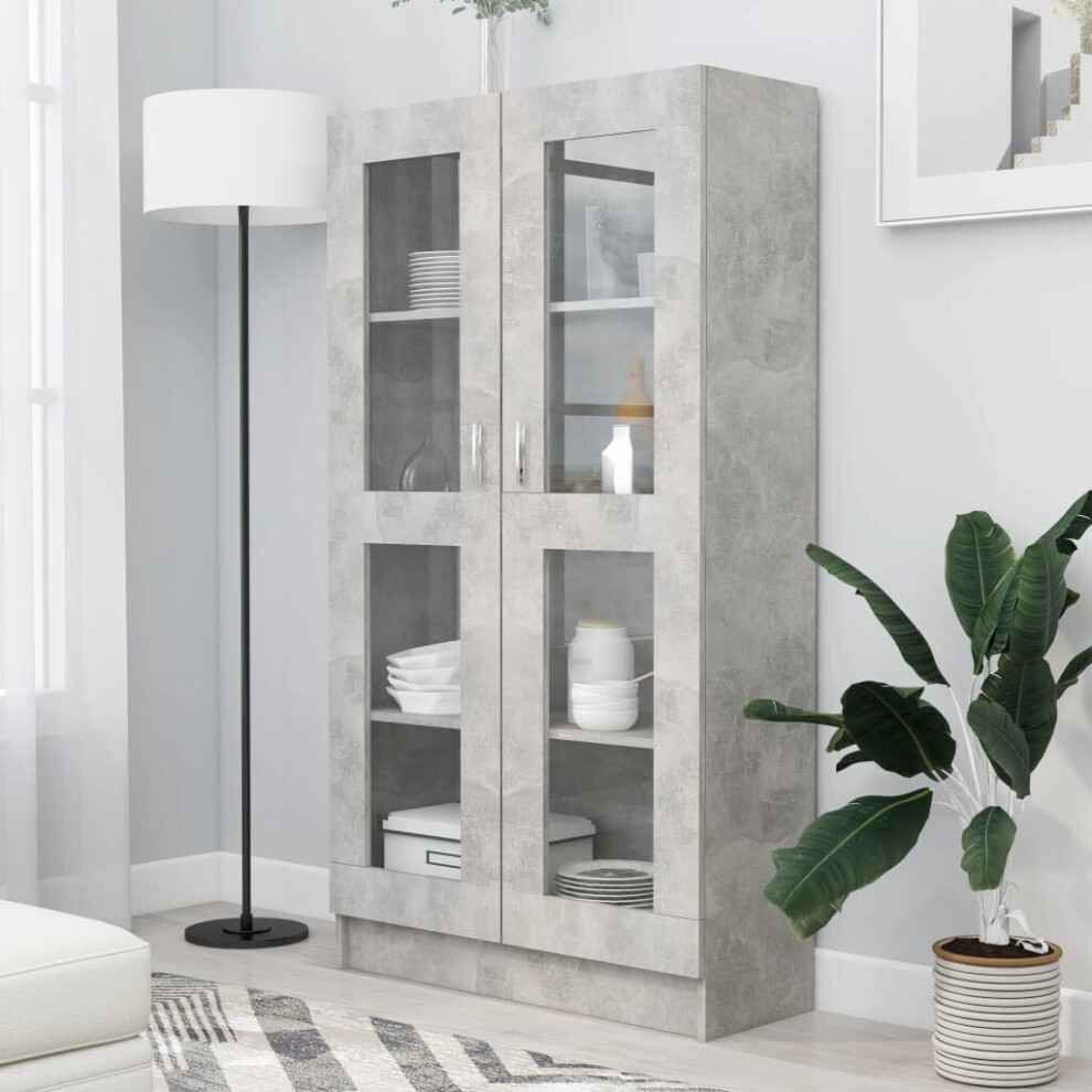 vidaXL Vitrine Cabinet Concrete Grey Chipboard Bookcase Storage Unit Standing