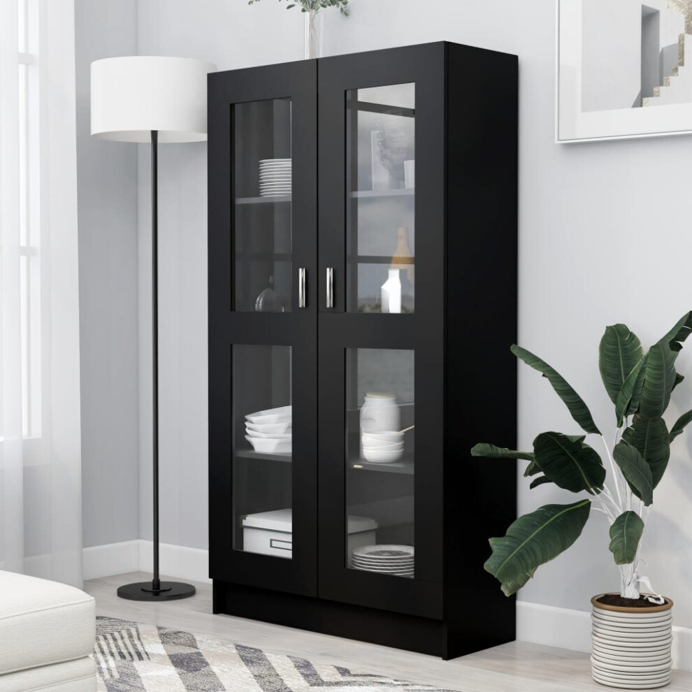 vidaXL Vitrine Cabinet Black Engineered Wood Bookcase Storage Unit Furniture