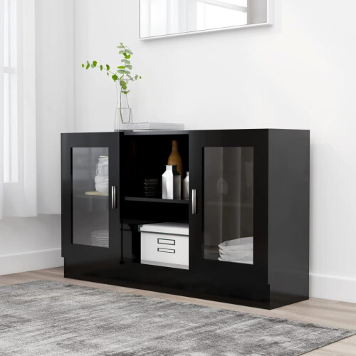 VidaXL vidaXL Vitrine Cabinet Black Engineered Wood Sideboard Storage Side Cupboard