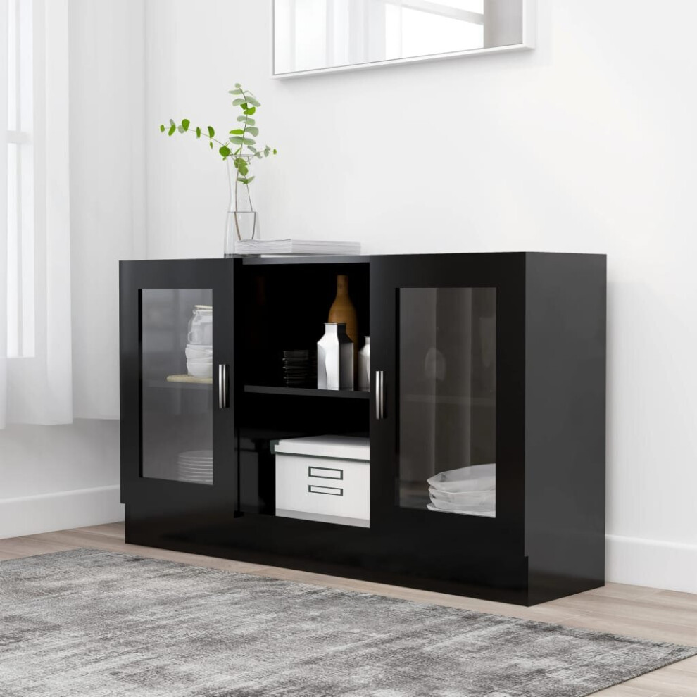 vidaXL Vitrine Cabinet Black Engineered Wood Sideboard Storage Side Cupboard