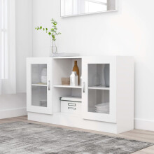 vidaXL Vitrine Cabinet White Engineered Wood Sideboard Storage Side Cupboard