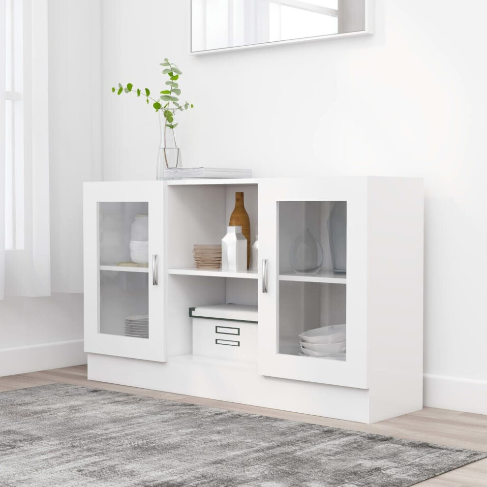 vidaXL Vitrine Cabinet White Engineered Wood Sideboard Storage Side Cupboard
