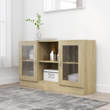 vidaXL Vitrine Cabinet Sonoma Oak Glass-Front Sideboard 120 x 30.5 x 70 cm (802789)