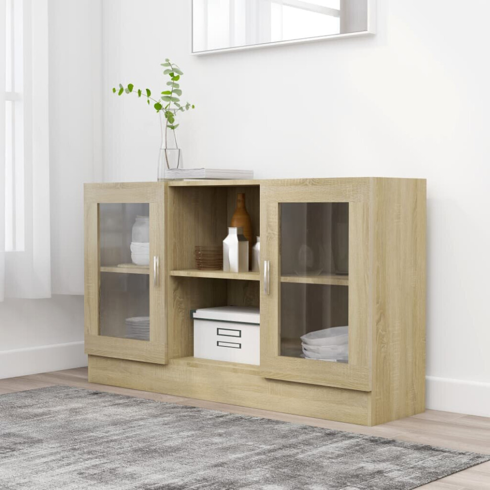 Vidaxl Vitrine Cabinet Sonoma Oak Glass-Front Sideboard 120 X 30.5 X 70 Cm (802789)