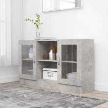 vidaXL Vitrine Cabinet Concrete Grey – Engineered Wood Sideboard with Glass Doors (802790)