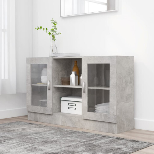 vidaXL Vitrine Cabinet Concrete Grey – Engineered Wood Sideboard with Glass Doors (802790)