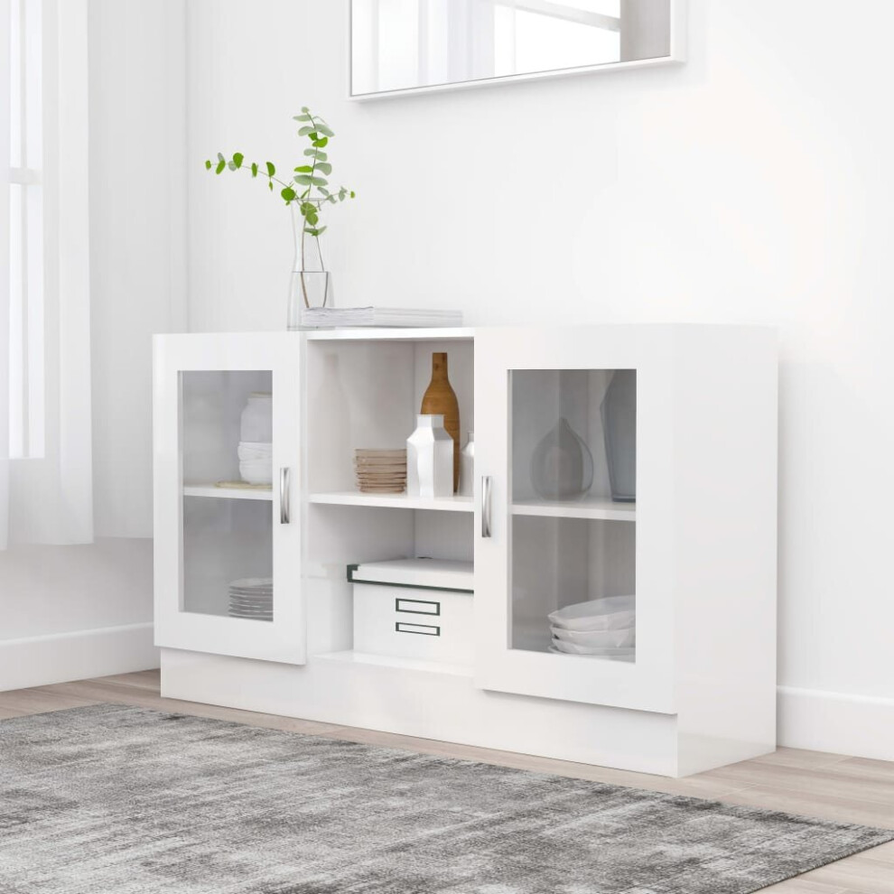 vidaXL Vitrine Cabinet High Gloss White Chipboard Sideboard Storage Cupboard