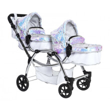 Roma Polly Twin Dolls Pram Mermaid - 2-in-1 Carry Cot/Seat, Reversible Seats, Adjustable 50-88cm Handle, 16 Configurations + Changing Bag