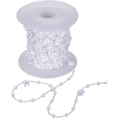 EveryHome 10m White Beaded Bottom Chain for 89mm (3.5") Vertical Blinds – 100 Clips, Easy Install